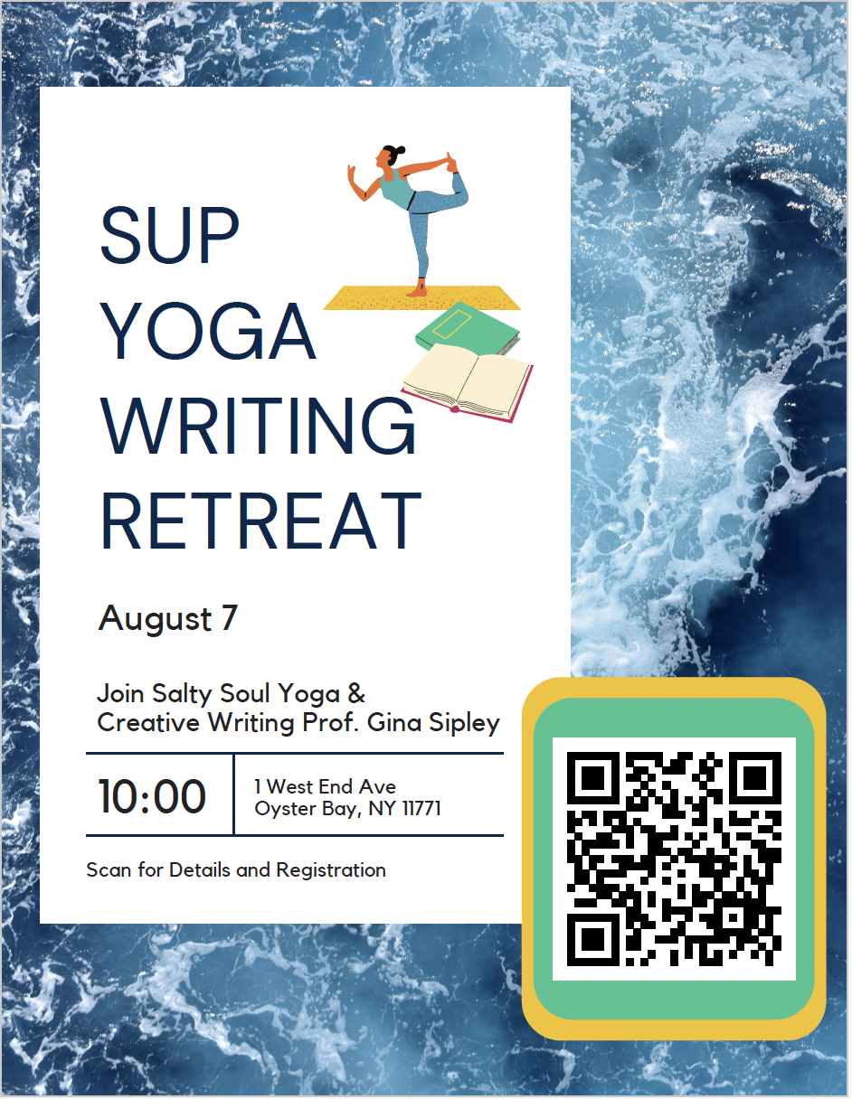 Flyer and QR Code for Stand Up Paddle Board Yoga Writing Retreat